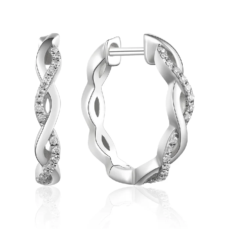 Enamel earrings -14K White Gold Twisted Diamond Hoop Earrings