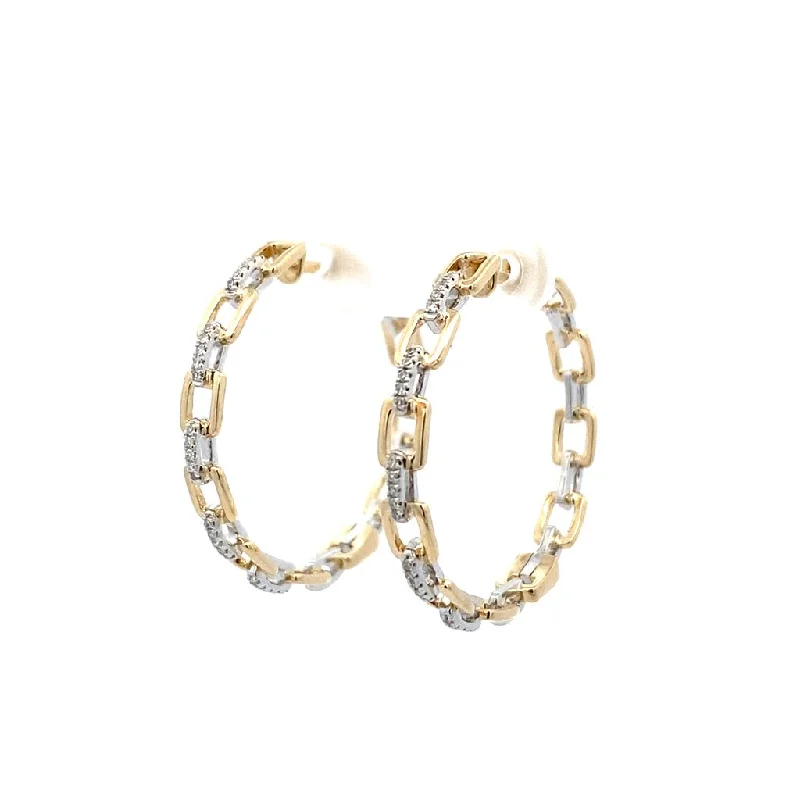 Small drop earrings -14K Yellow And White Gold Chain Link Hoop Earrings