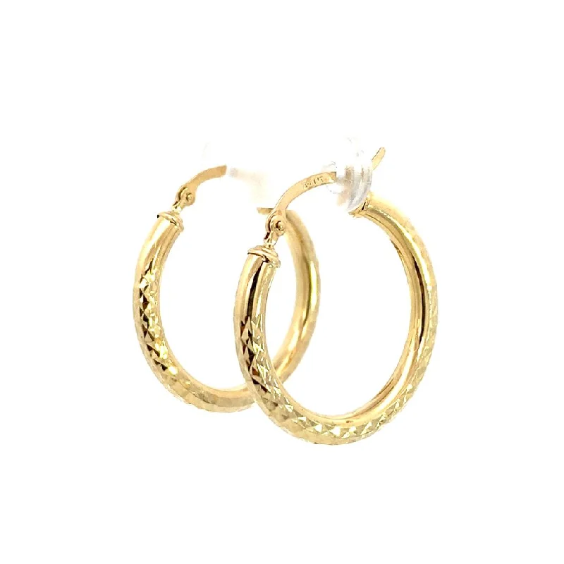 Wedding earrings for mothers -14K Yellow Gold 25mm Diamond Cut Semi-Solid Large Hoop Earring