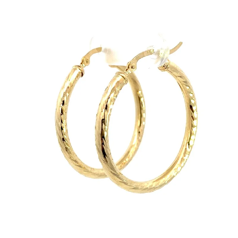 Antique-style earrings -14K Yellow Gold 30mm Diamond Cut Semi-Solid Large Hoop Earring