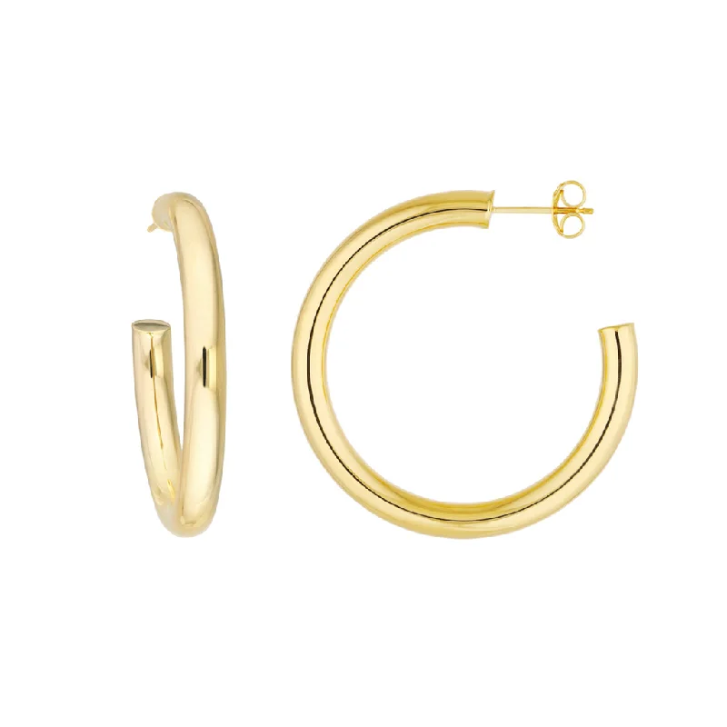 Diamond stud earrings -14K Yellow Gold 35mm Medium Open Hoop Earrings