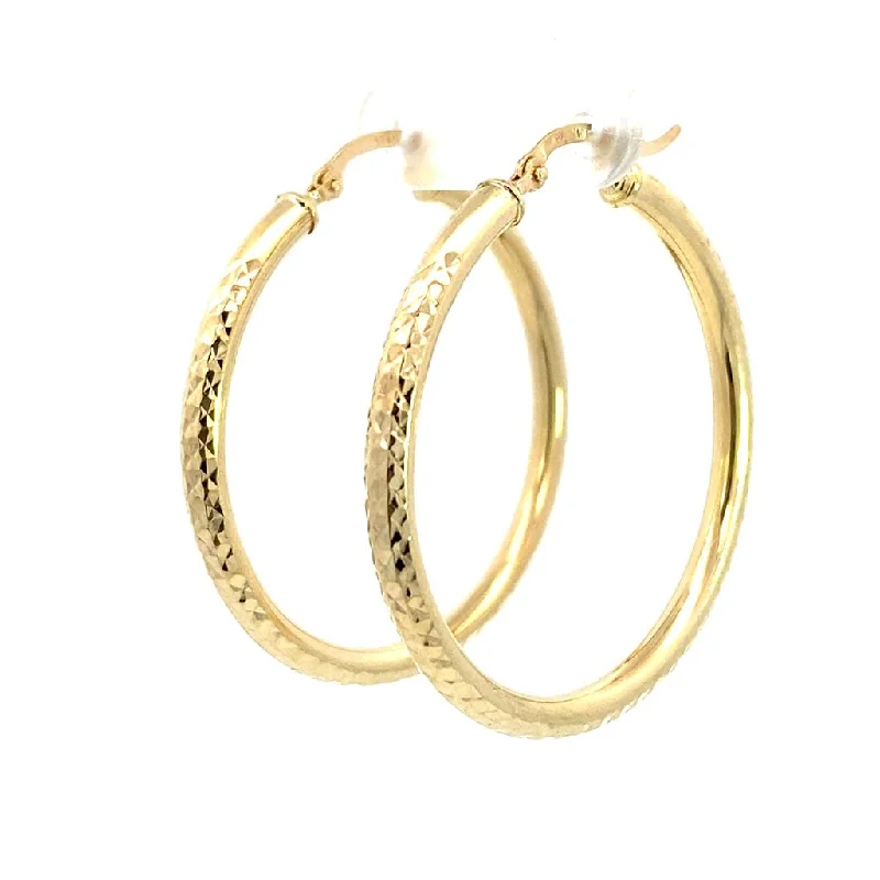 Elegant stud earrings -14K Yellow Gold 37mm Diamond Cut Semi-Solid Large Hoop Earring