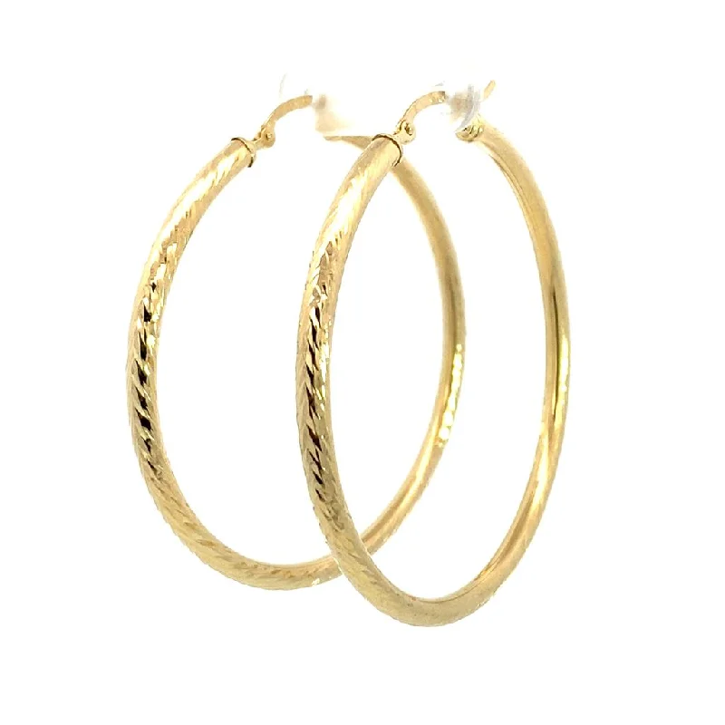 Exclusive earrings for gifts -14K Yellow Gold 50mm Diamond Cut Semi-Solid Large Hoop Earring