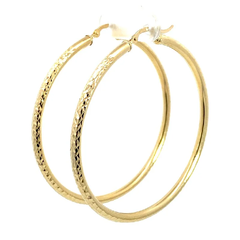 Art deco earrings -14K Yellow Gold 55mm Diamond Cut Semi-Solid Large Hoop Earring