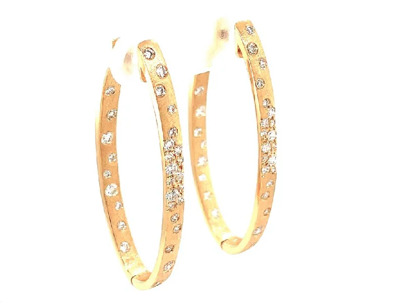 Luxury crystal earrings -14K Yellow Gold 'Confetti' Satin Finish Diamond Flush Set Hoop Earrings