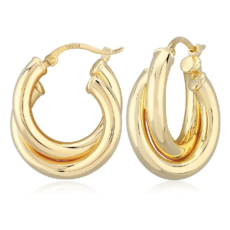 Sleek silver earrings -14K Yellow Gold Double Tube Hoop Earrings