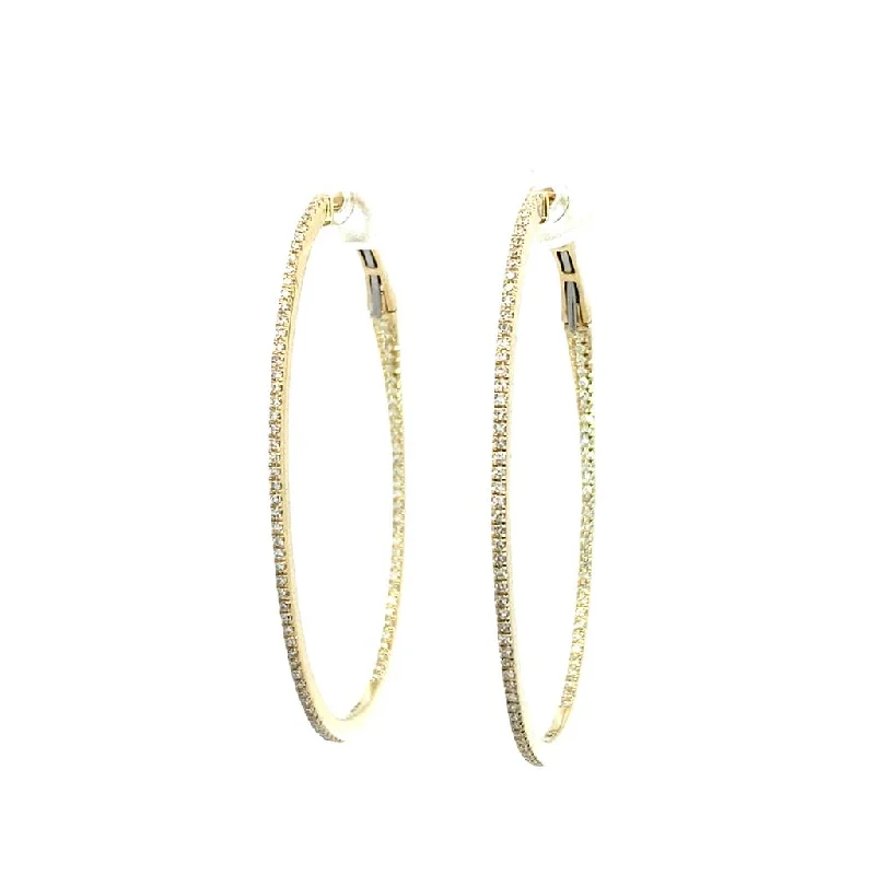 Colorful drop earrings -14K Yellow Gold Inside Out Oval Diamond Hoop Earrings