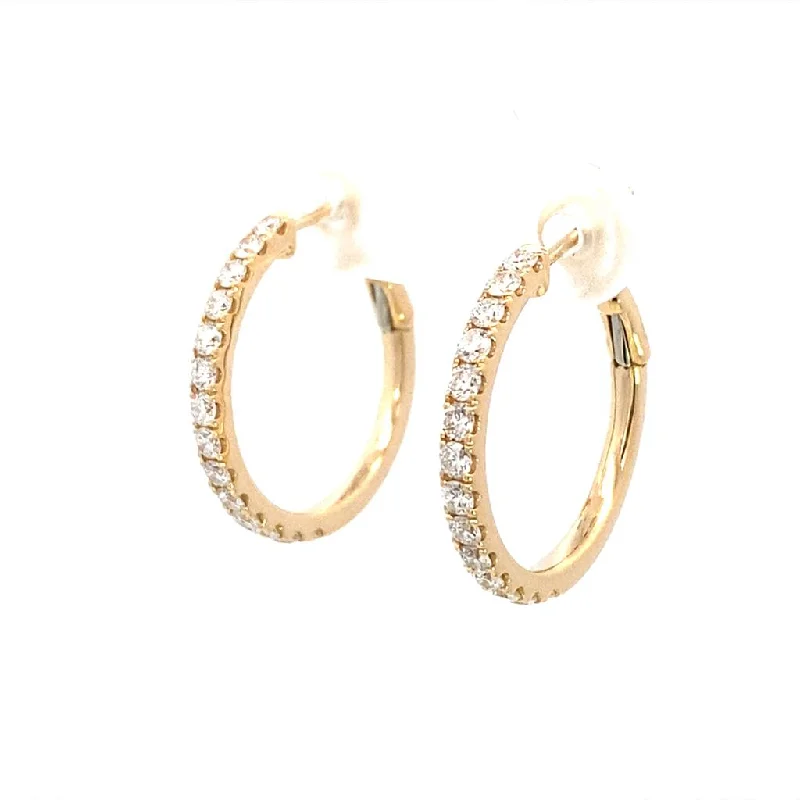 Long chain earrings -14K Yellow Gold 20mm Round Diamond Hoop Earrings