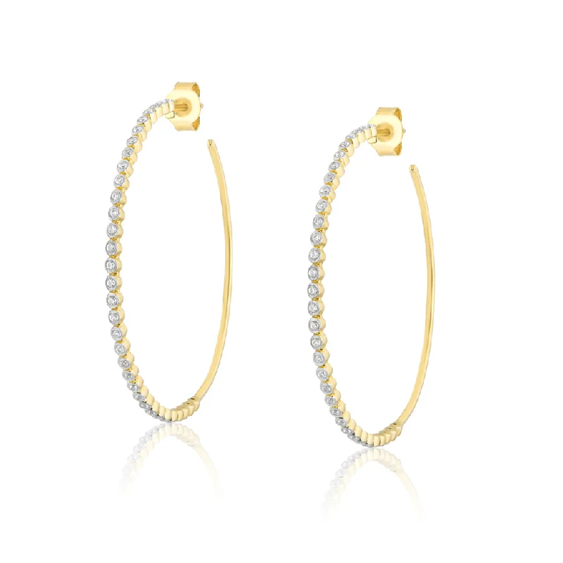 Gemstone dangly earrings -14K Yellow Gold Overlay 42mm Bezel Set White Zircon Hoops