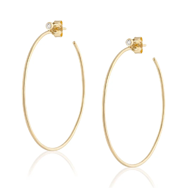 Beaded earrings -14K Yellow Gold Overlay Large Wire Hoops With White Zircon Post With White Zircon