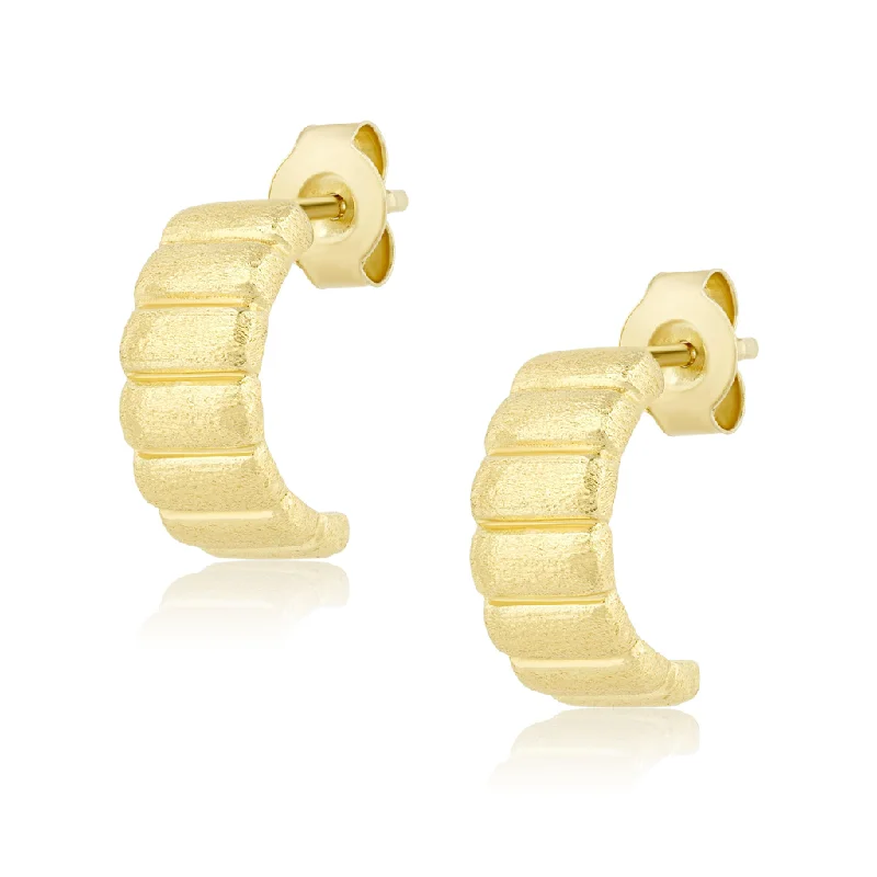 Multi-layered earrings -14K Yellow Gold Overlay Matte Finish Mini Fluted J Hoops