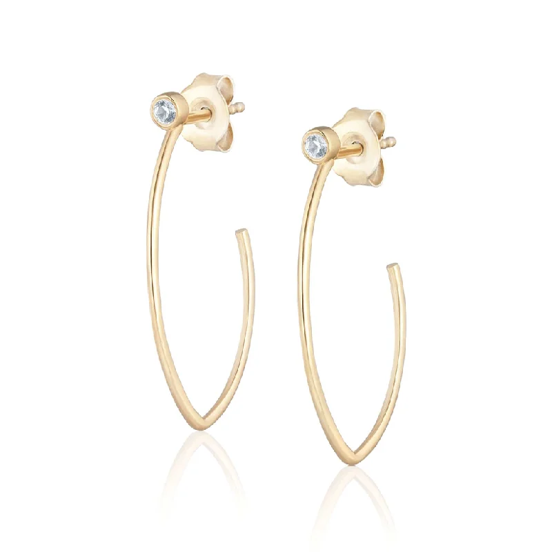 Cute stud earrings for teens -14K Yellow Gold Overlay V Hoops With White Zircon