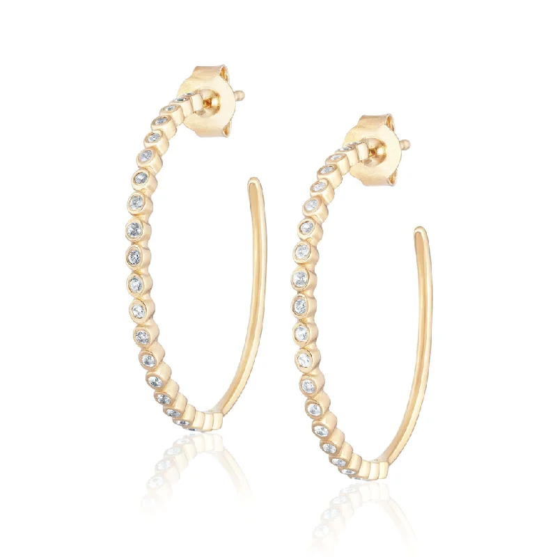 Celebrity earrings for women -14K Yellow Gold Overlay White Zircon Hoops