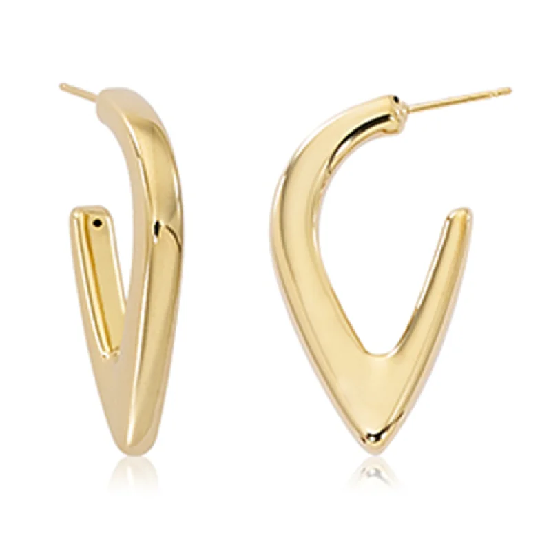 Modern earrings for women -14K Yellow Gold Puffed V Hoop Earrings