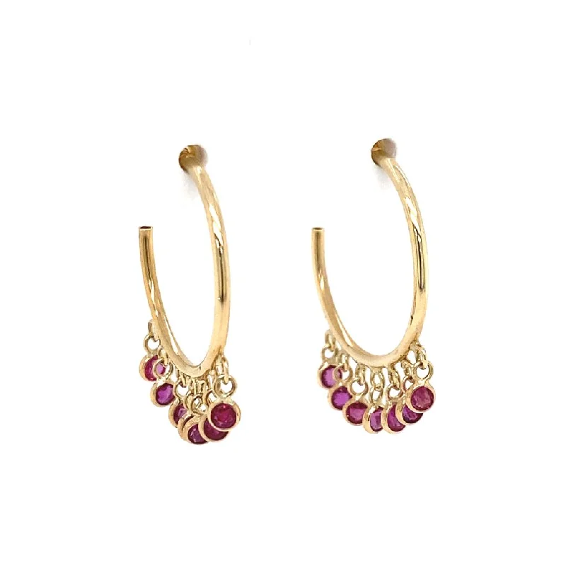 Butterfly stud earrings -14K Yellow Gold Ruby Droplets Hoop Earrings