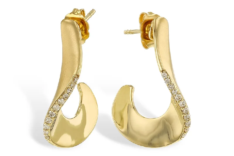 Sterling silver stud earrings -14K Yellow Gold Satin Finish Diamond Medium Hoop Earrings