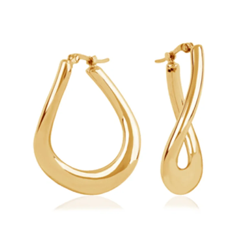 Chunky earrings for women -14K Yellow Gold Wavy Hoop Earrings