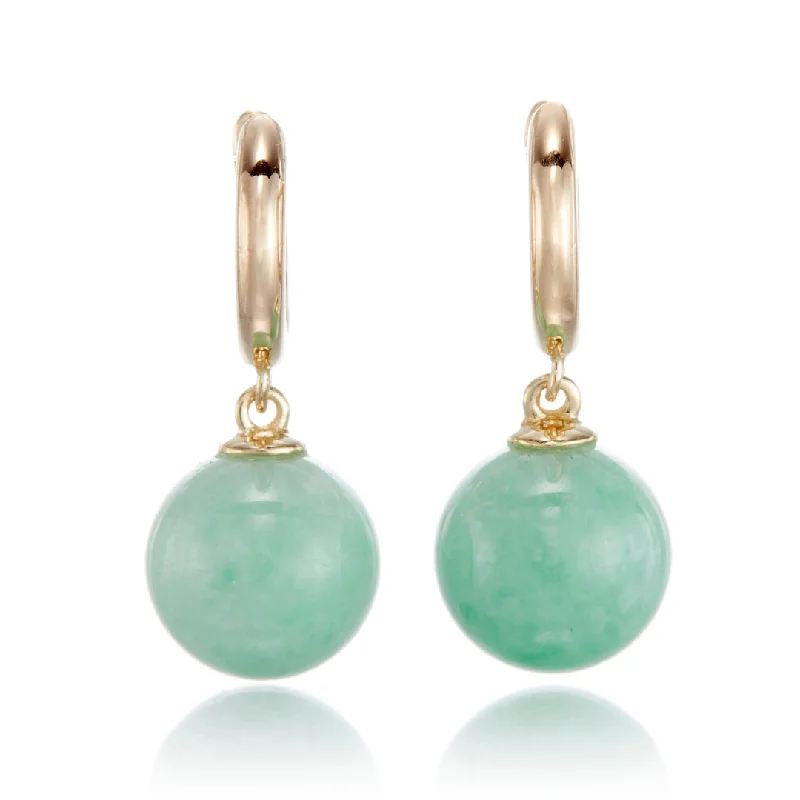 Elegant diamond earrings -Apple Green Jade & Gold Hoop Earrings