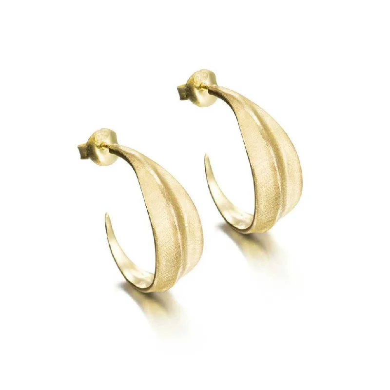 Casual chic earrings -18K Yellow Gold Vermeil Leaf Motif Hoop Earrings