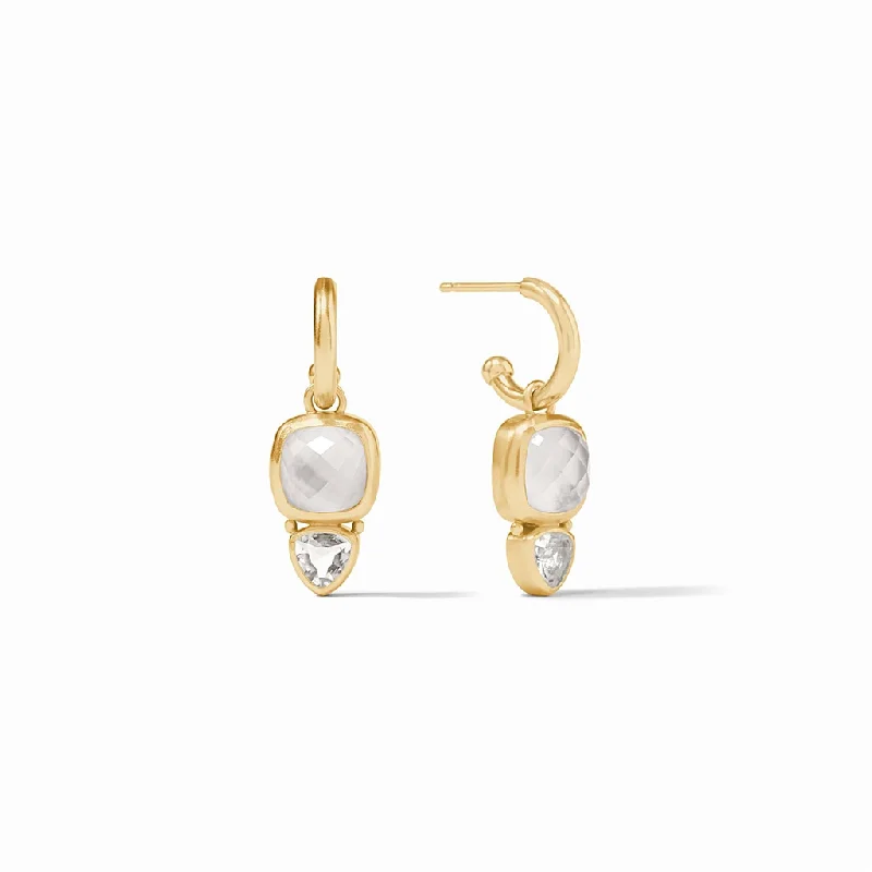 Lightweight stud earrings -24K Yellow Gold Overlay 'Aquitaine' Duo Hoop And Charm Earring With Iridescent Clear Crystal