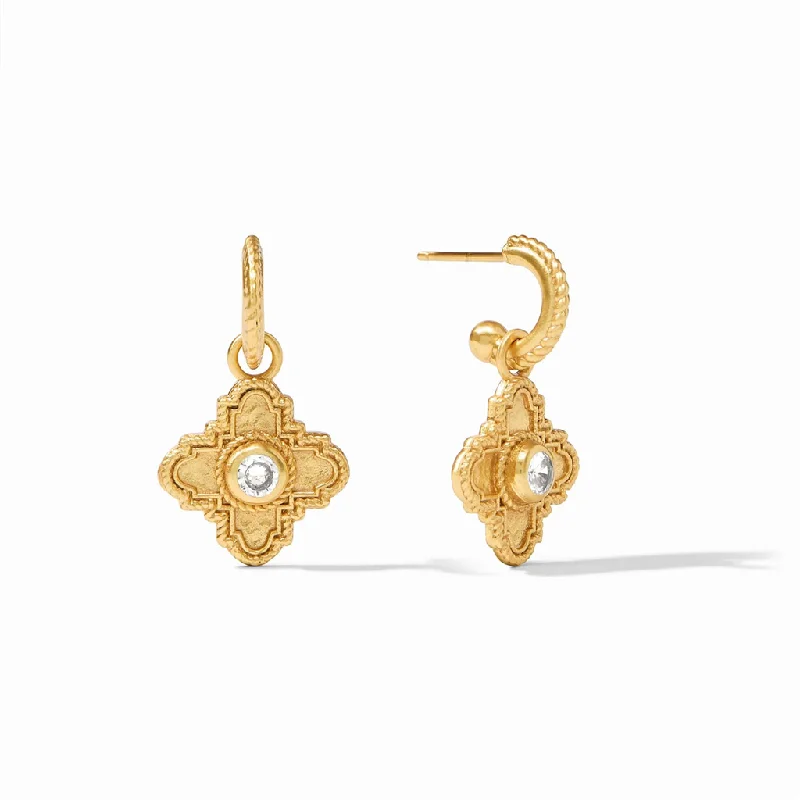 Sleek earrings for evening wear -24K Yellow Gold Overlay 'Theodora' Hoop And Charm Earrings