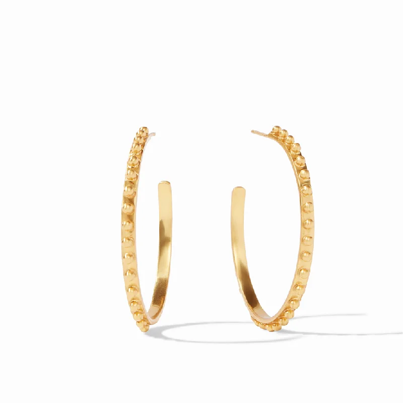 Big gemstone earrings -24K Yellow Gold Overlay 'Soho' Large Beaded Hammered Hoop Earrings