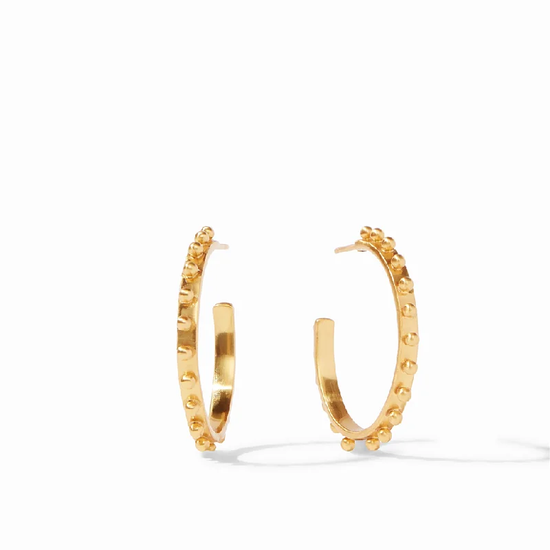 Large statement earrings -24K Yellow Gold Overlay 'Soho' Medium Beaded Hammered Hoop Earrings