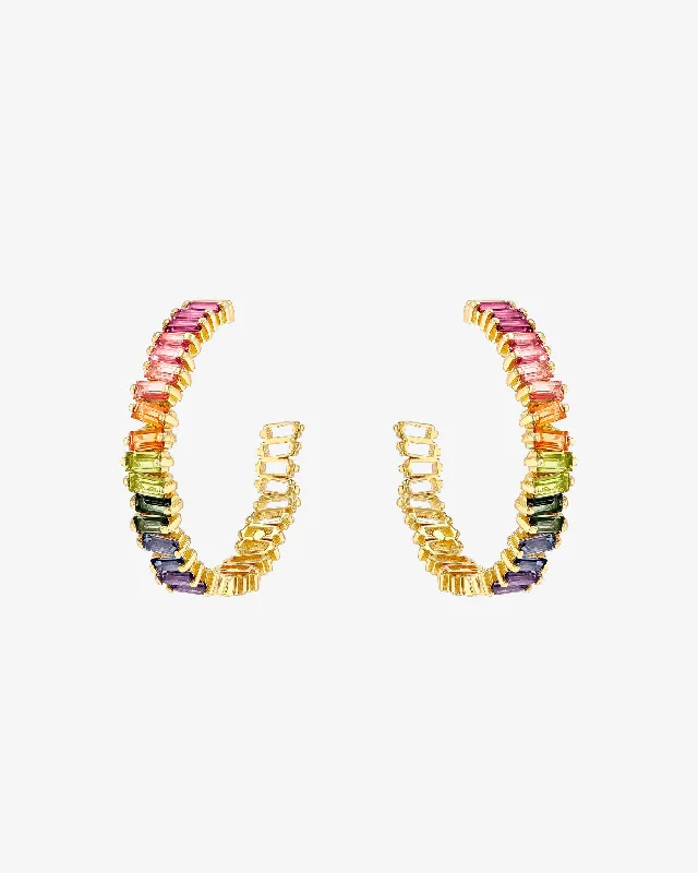 Sparkling crystal drop earrings -Amalfi Horizontal Rainbow Midi Hoops