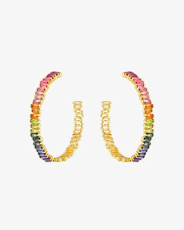 Party earrings with rhinestones -Amalfi Horizontal Rainbow Milli Hoops