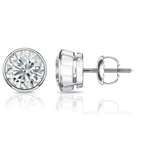 Pearl drop earrings -Auriya 1 1/5ctw Round Diamond Stud Earrings Bezel-set Platinum - Certified