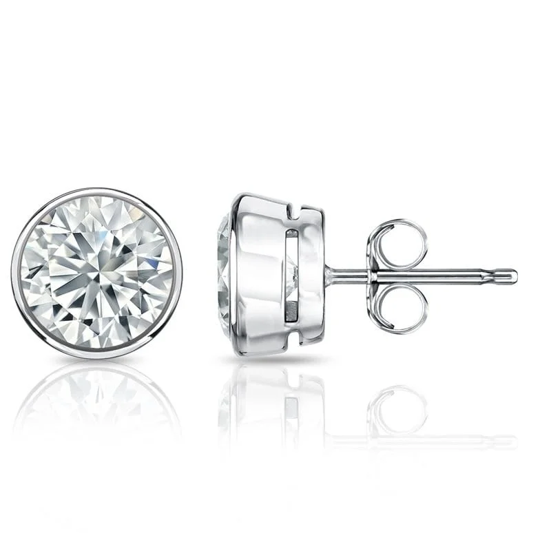 Silver drop earrings -Auriya 1.70ctw Round Diamond Stud Earrings Bezel-set 18k Gold - Certified