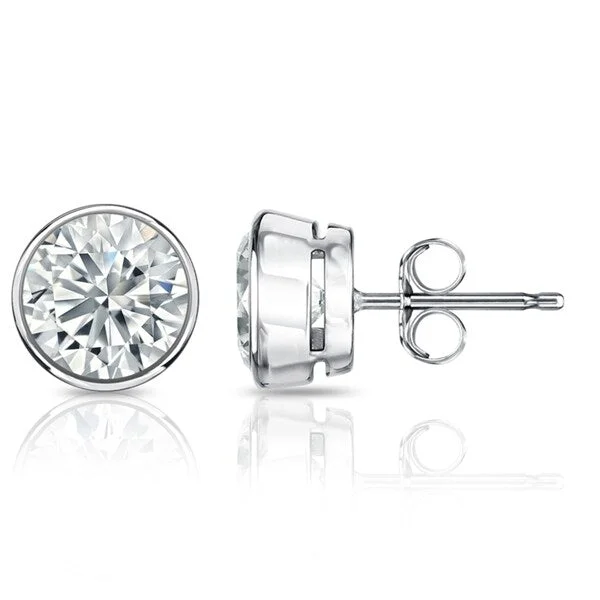 Funky stud earrings -Auriya 1.70ctw Round Diamond Stud Earrings Bezel-set 18k Gold - Certified