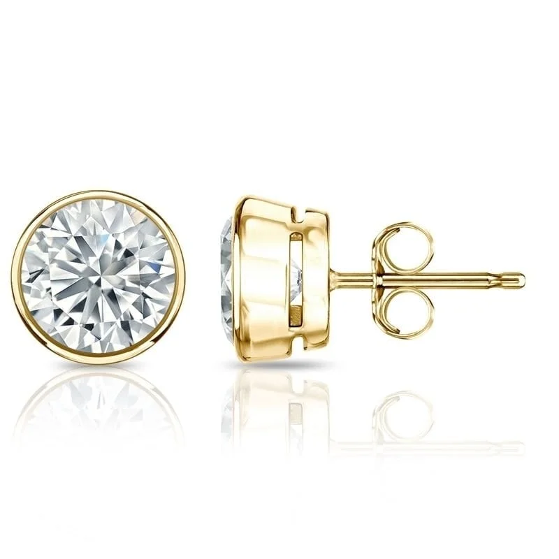 Gold hoop earrings -Auriya 1.70ctw Round Diamond Stud Earrings Bezel-set 18k Gold - GIA Certified