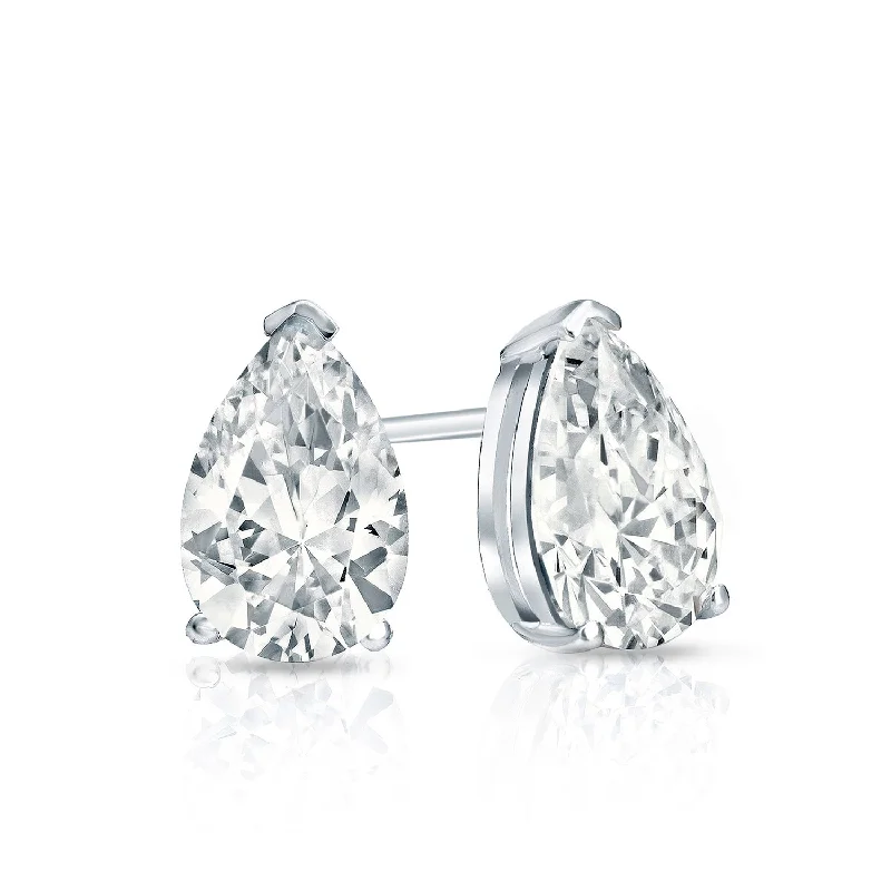 Birthstone earrings -Auriya 14-karat Gold Lab Grown 0.75 carat TDW Pear Diamond Stud Earrings V-End Prong Push-back