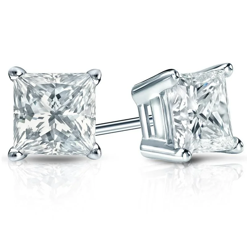 Silver stud earrings -Auriya 14-karat Gold Lab Grown 3.50 carat TDW Princess Diamond Stud Earrings 4-Prong Basket Push-back