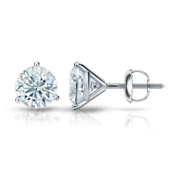 Artistic stud earrings -Auriya 14k Gold GIA Certified 3.00 carat TDW 3-Prong Martini Round Diamond Stud Earrings