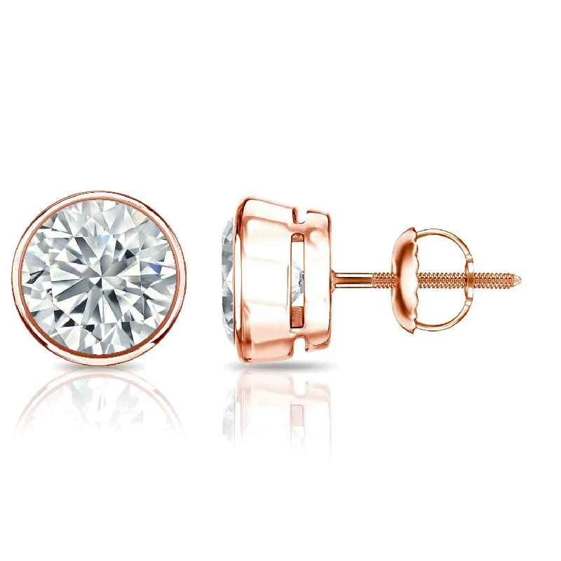 Classic hoop earrings -Auriya 14k Gold GIA Certified 3.20 carat TDW Bezel Set Round Diamond Stud Earrings