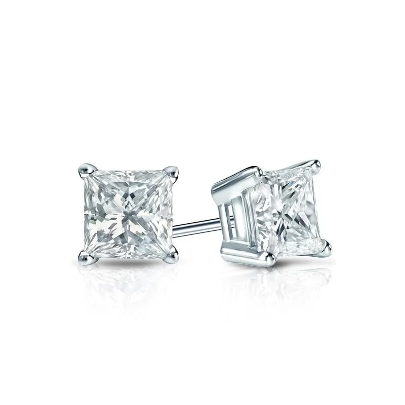 Creative drop earrings -Auriya 18-karat Gold Lab Grown 0.40 carat TDW Princess Diamond Stud Earrings 4-Prong Basket Push-back