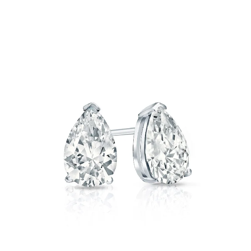 Boho earrings for casual wear -Auriya Plat Gold Lab Grown 0.40 carat TDW Pear Diamond Stud Earrings V-End Prong Push-back