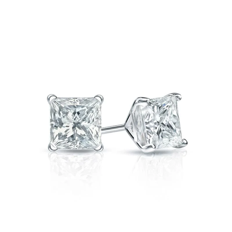 Elegant crystal stud earrings -Auriya Plat Gold Lab Grown 0.40 carat TDW Princess Diamond Stud Earrings 4-Prong Martini Push-back