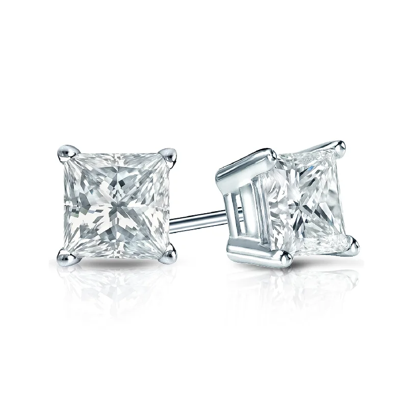 Fashionable stud earrings -Auriya Plat Gold Lab Grown 1.00 carat TDW Princess Diamond Stud Earrings 4-Prong Basket Push-back