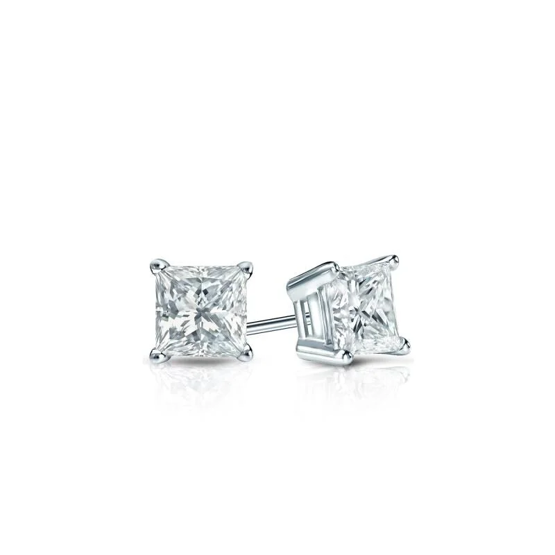 Simple pearl stud earrings -Auriya Plat Gold Lab Grown 10.00 carat TDW Princess Diamond Stud Earrings 4-Prong Basket Push-back