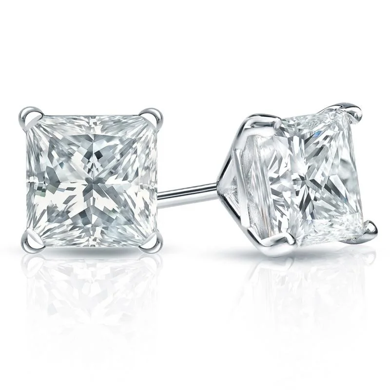 Large stud earrings -Auriya Plat Gold Lab Grown 4.00 carat TDW Princess Diamond Stud Earrings 4-Prong Martini Screw-back