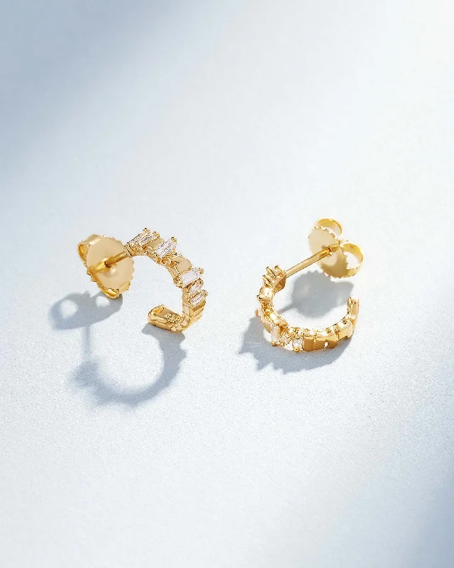 Gold stud earrings for women -Classic Diamond & Gold Mini Hoops