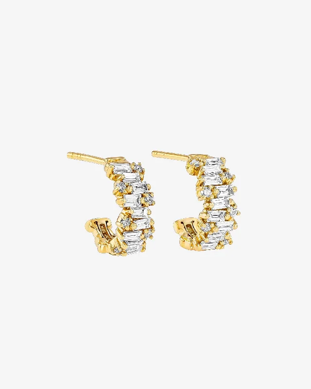 Antique-inspired earrings -Classic Diamond Shimmer Mini Hoops