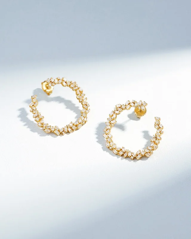 Butterfly-shaped earrings -Classic Diamond Sideways Cluster Midi Hoops