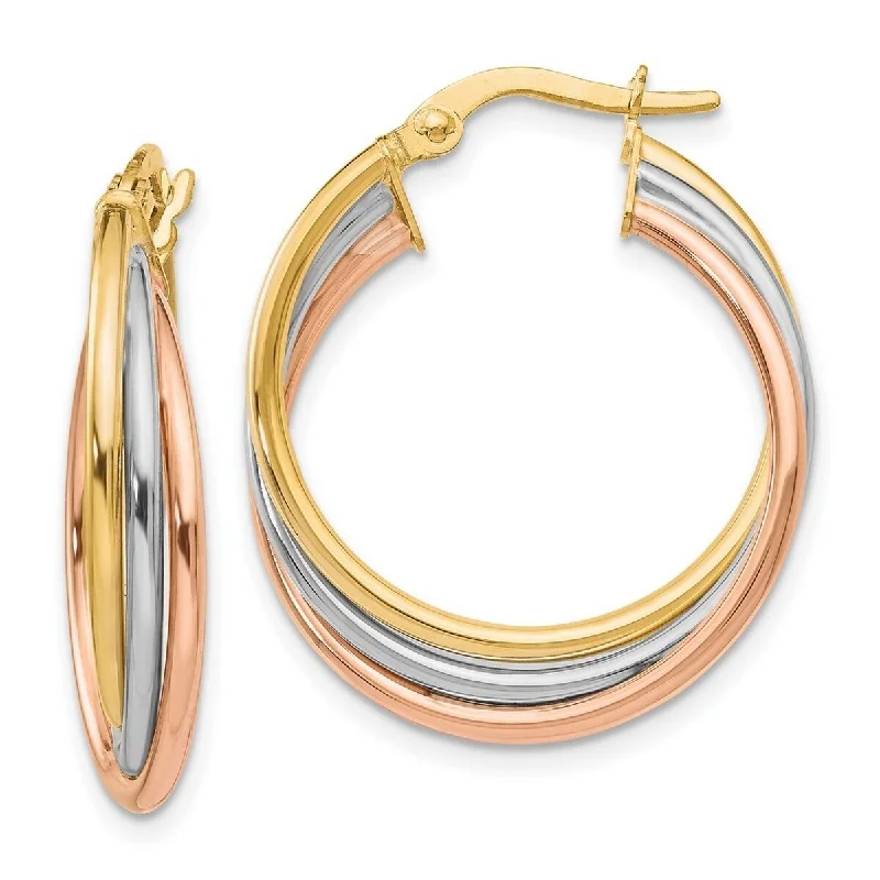 Boho chic earrings -Curata 10k Tri color Gold Polished and Textured Twisted Hoop Earrings - 41x22mm