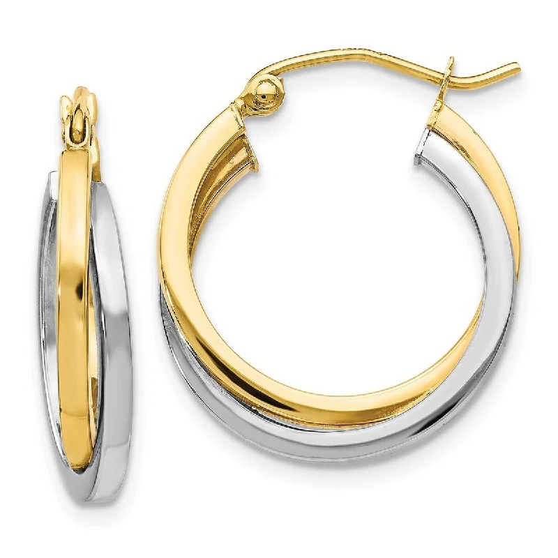 Earrings with gemstones -Curata 10k Two-Tone Gold Polished Double Hoop Earrings (4mm x 23mm)