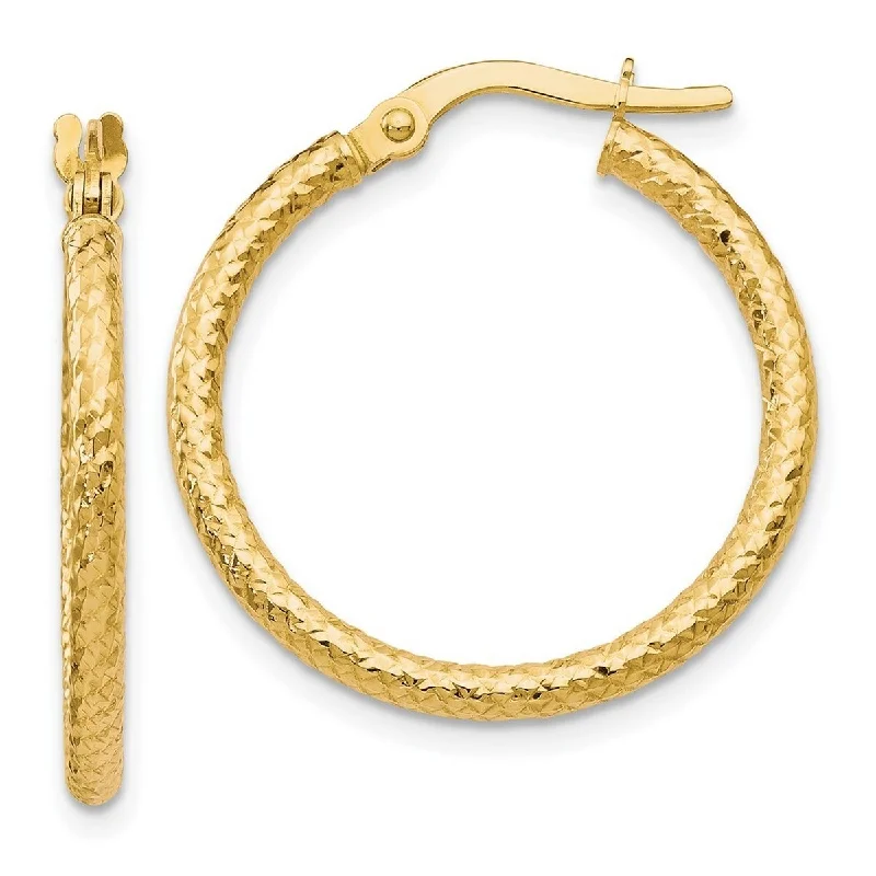 Funky gold earrings -Curata 10k Yellow Gold Fully Textured Hinged 25x4.25mm Round Hoop Earrings