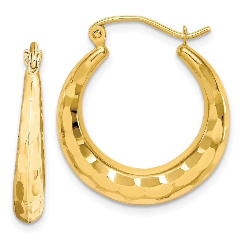 Ethnic earrings for women -Curata 10k Yellow Gold Hammered Hoop Earrings 23.35x3.83mm